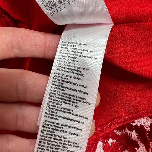 TOPSHOP Lace Plunge Asymmetrical Hem Midi Dress in Red Size US 10 - Picture 14 of 15